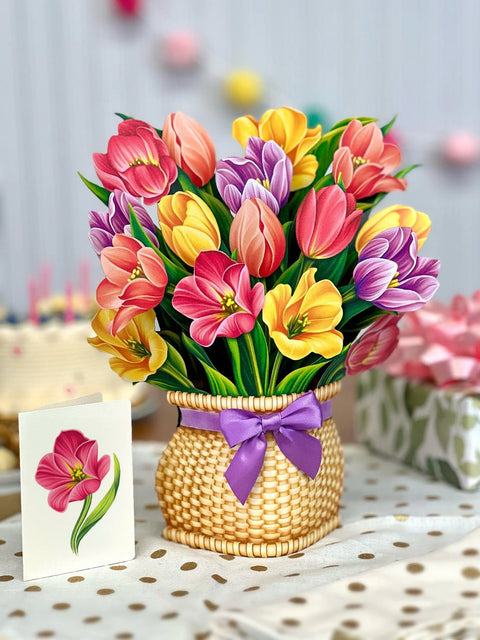 Festive Tulips Life-Sized Pop-Up Flower Bouquet Greeting Card Freshcut Paper   
