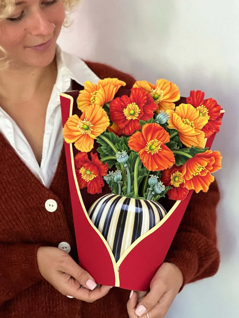 French Poppies Life-Sized Pop-Up Flower Bouquet Greeting Card Freshcut Paper   