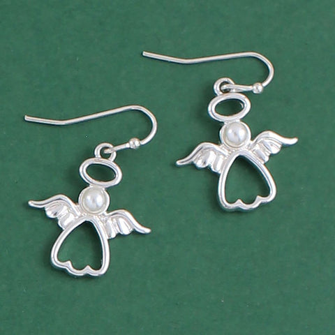 Silver Pearl Angel Earrings Earrings Periwinkle   