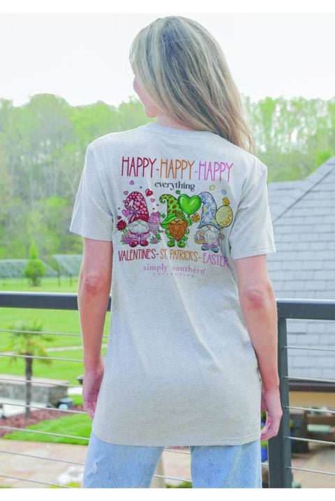 Happy Happy Happy Everything Valentine's, St. Patrick's, and Easter Short Sleeve Shirt Simply Southern