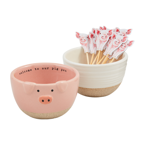 Farm Animal Tidbit Bowl & Toothpick Sets Toothpick Holder Mud Pie Pig Tidbit Bowl & Toothpick Set  