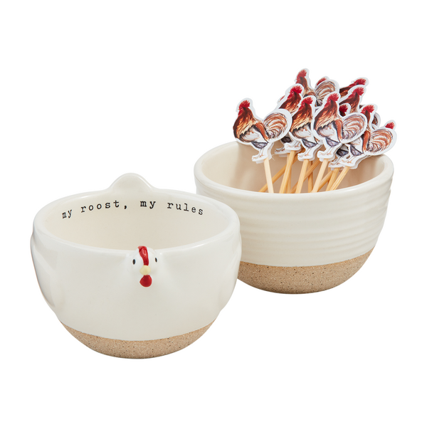 Farm Animal Tidbit Bowl & Toothpick Sets Toothpick Holder Mud Pie Chicken Tidbit & Toothpick Set  