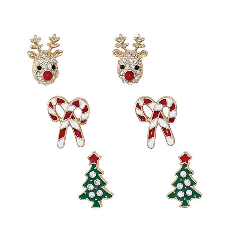 Rudolphs, Christmas Trees & Candy Canes Earrings Set Earrings Periwinkle   