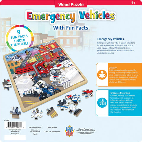 Wood Fun Facts - Emergency Vehicles 48 Piece Wood Jigsaw Puzzle MasterPieces Puzzle Company